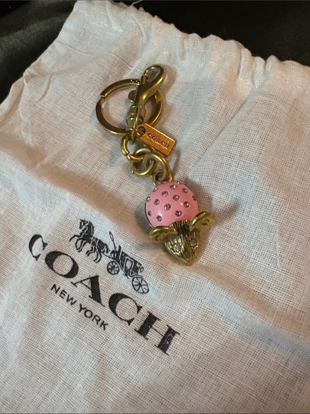 Coach Pink and Gold Mouse Charm Keyring